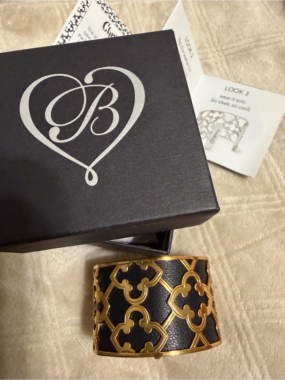 Black and Gold Decorative Leather Cuff Bracelet